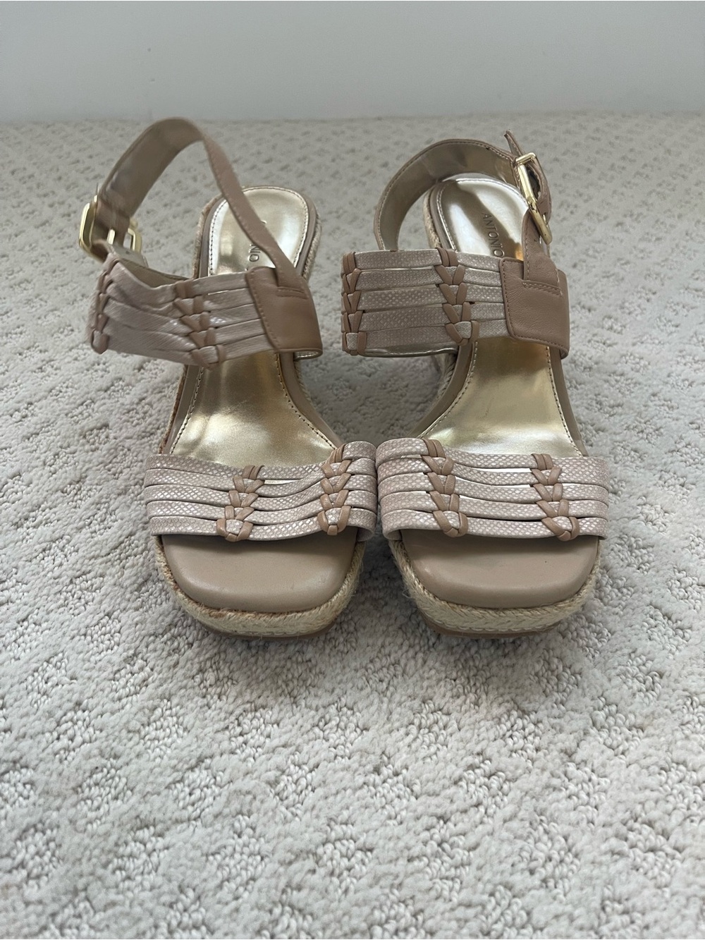 ANTONIO MELANI Beige Braided Wedge Sandals